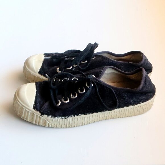 SPALWART Black & White Linen Lace-up Keds / Sneakers / Sports Shoes Size - Picture 7 of 15